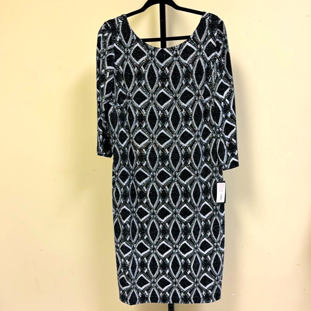 Plus size ignite evenings black-silver formal dress